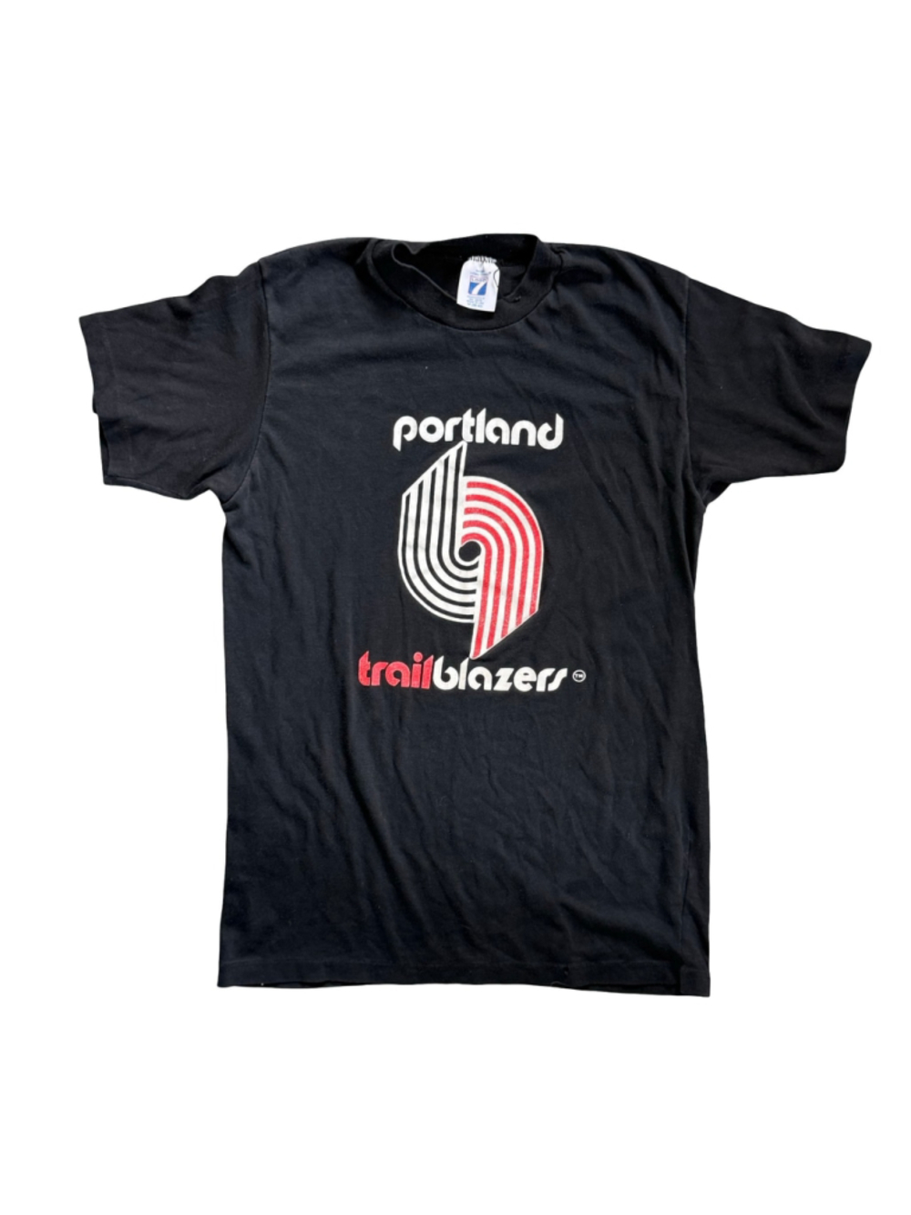 Vintage 80s Portland Trail Blazers T Shirt Logo 7 Single Stitch Black M